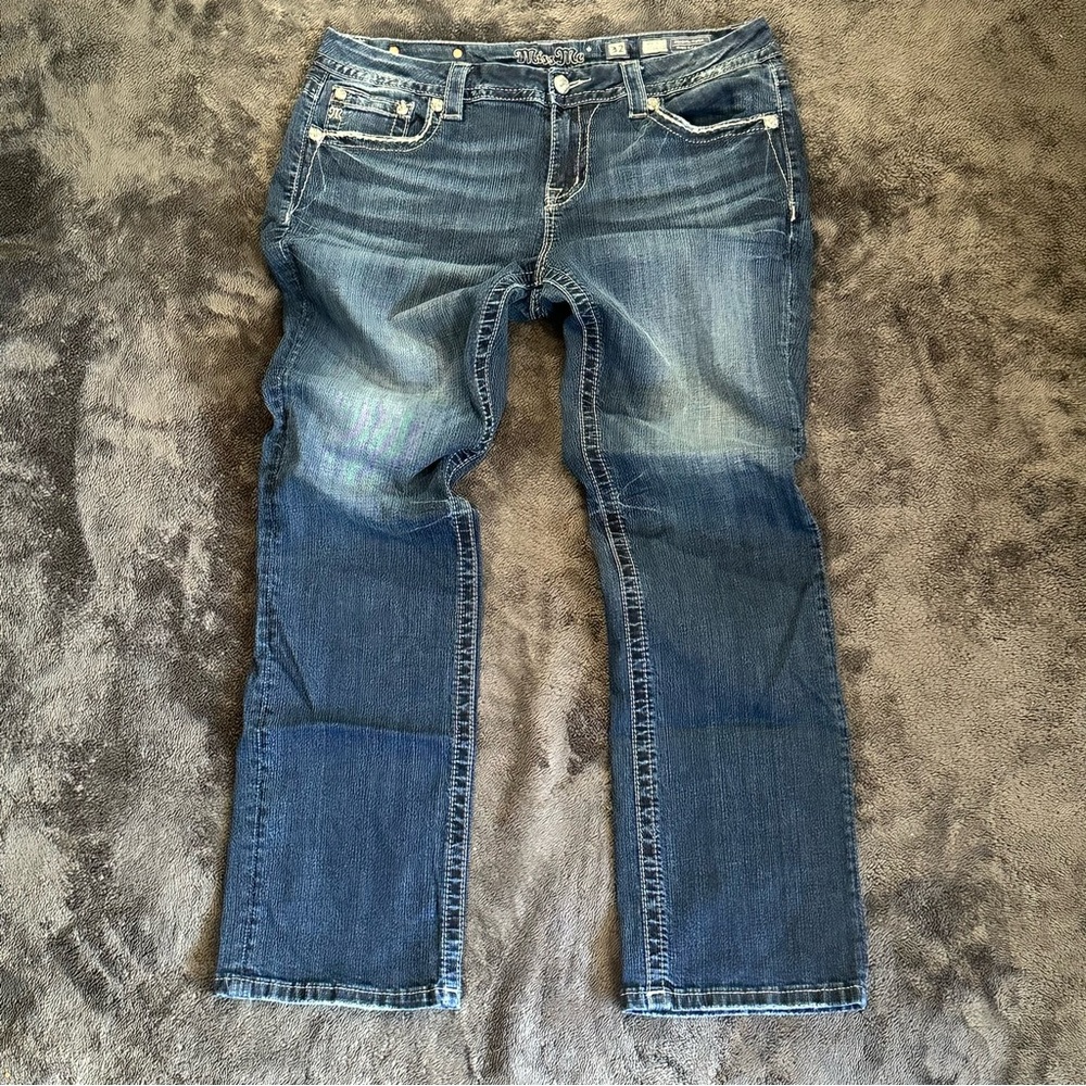 Miss Me Angel Wing Jeans 32 Easy Straight Dark Wash Y2K Western Bling